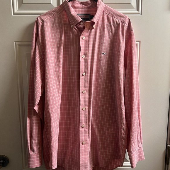 Vineyard Vines Whale Pink White Shirt Size Large - Picture 1 of 7